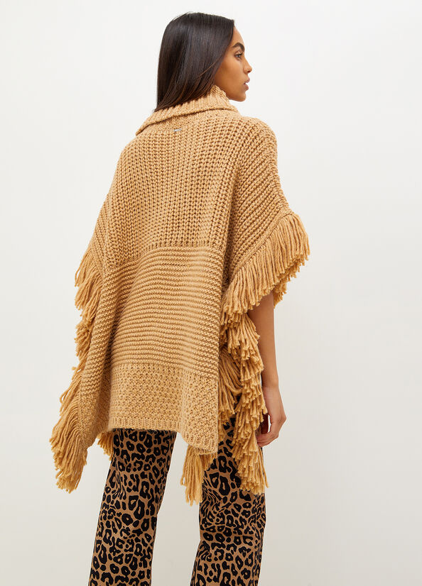 Abrigos Liu Jo Knit Cape With Fringes Mujer Marrones | XIP-719564