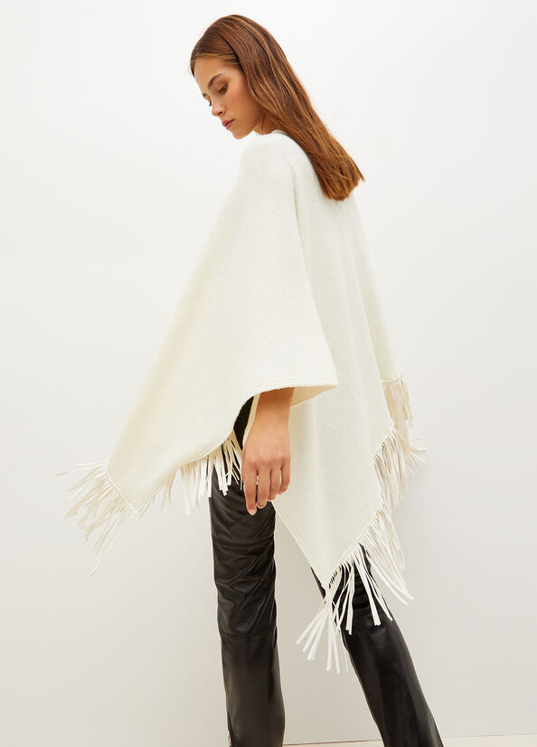 Abrigos Liu Jo Poncho With Fringes Mujer Creme | RIH-839607