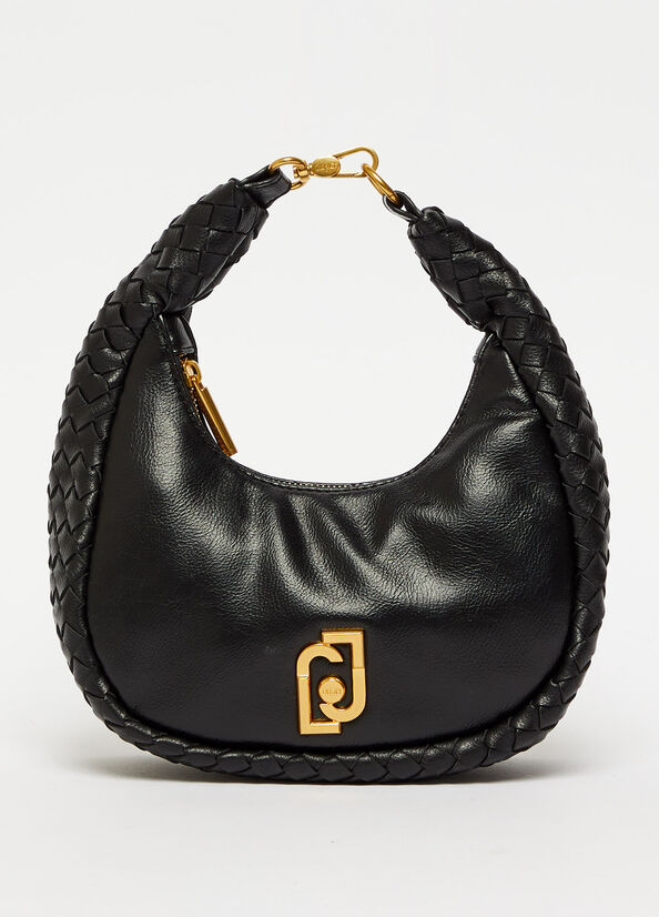 Bolsa De Hombro Liu Jo Braided Shoulder With Logo Mujer Negras | MQB-483590