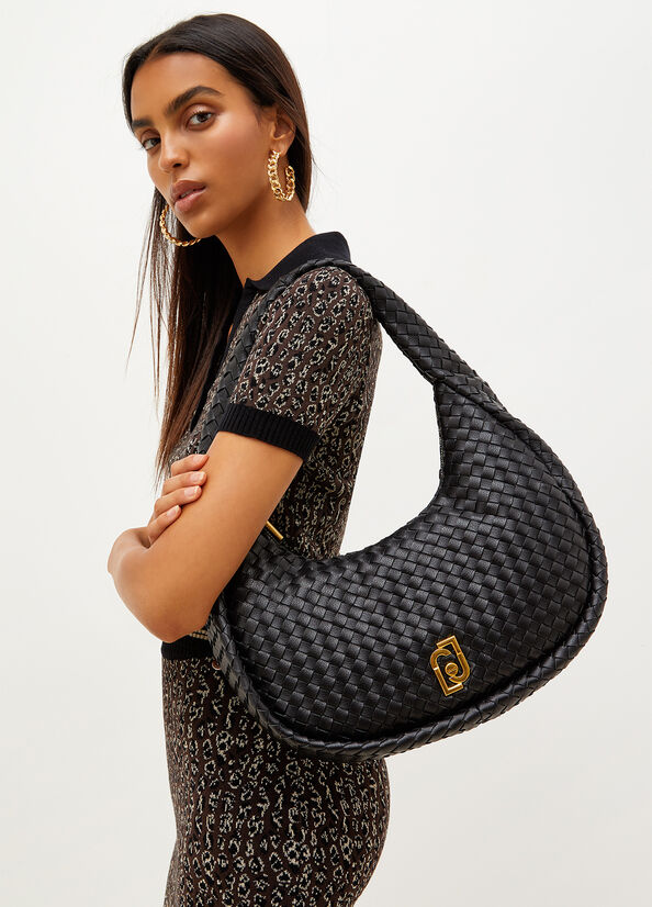 Bolsa De Hombro Liu Jo Braided With Logo Mujer Negras | ULA-702358