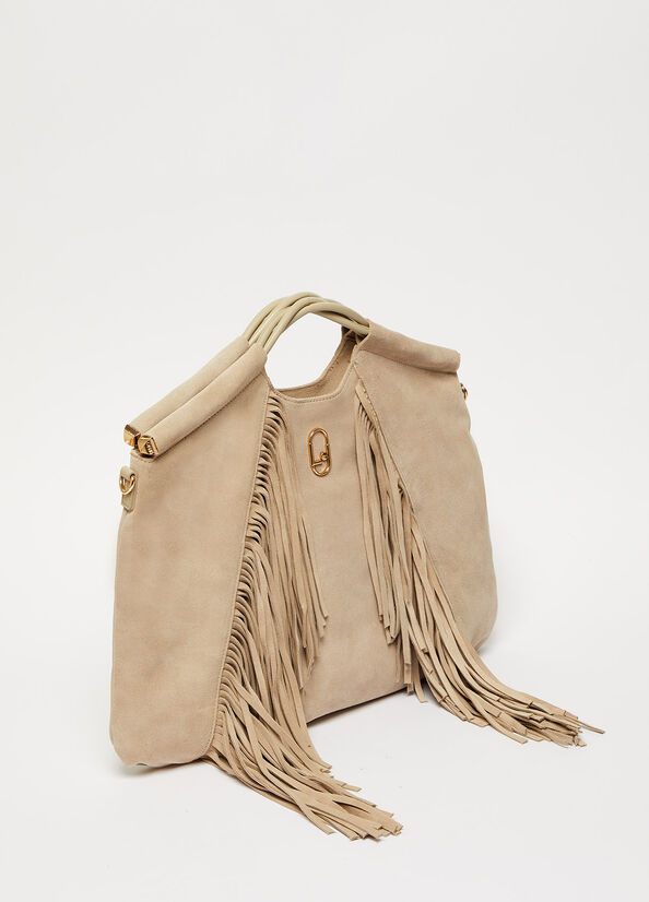 Bolsas De Mano Liu Jo LeatherWith Fringes Mujer Gris | RMD-976032