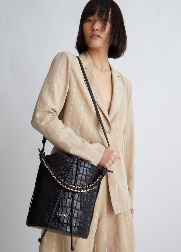 Bolso Saco Liu Jo With Crocodile Print Mujer Negras | BZT-291035