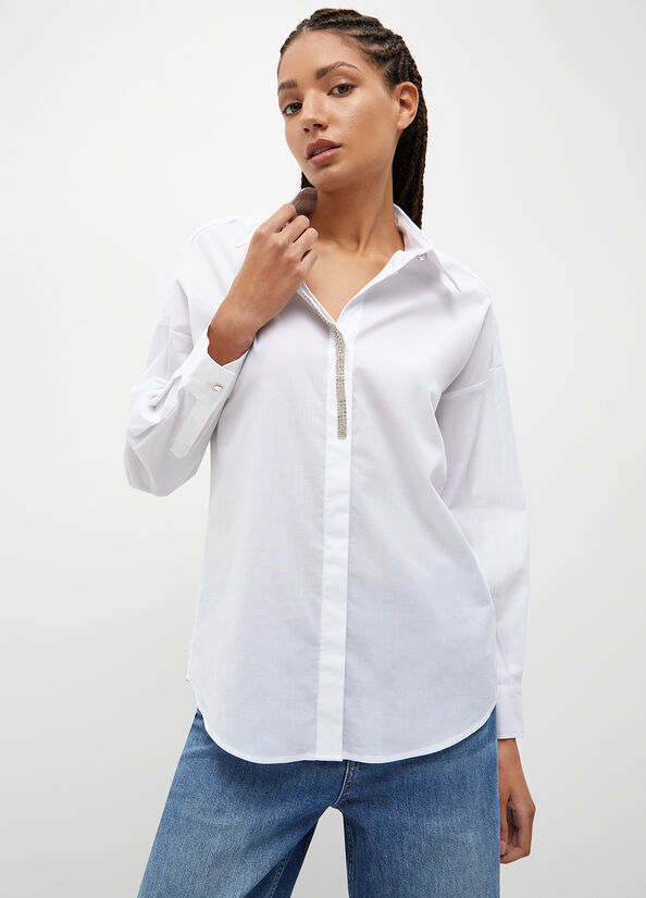 Camisas Liu Jo A Rayas Poplin Mujer Blancas | GMZ-084153