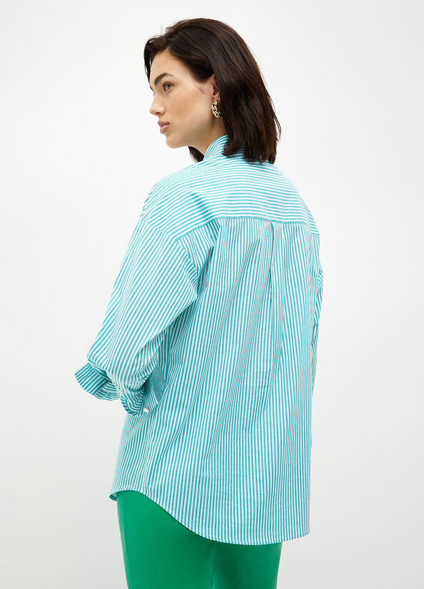 Camisas Liu Jo A Rayas Poplin Mujer Verde Menta | HQV-745360