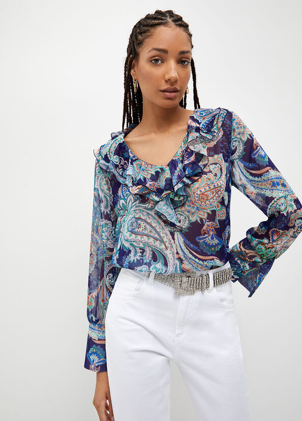 Camisas Liu Jo Blouse With Paisley Print Mujer Azules | YSL-098462