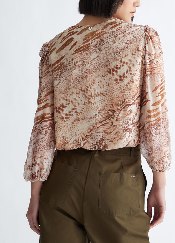 Camisas Liu Jo Chiffon Python Blouse Mujer Beige | PKS-065149