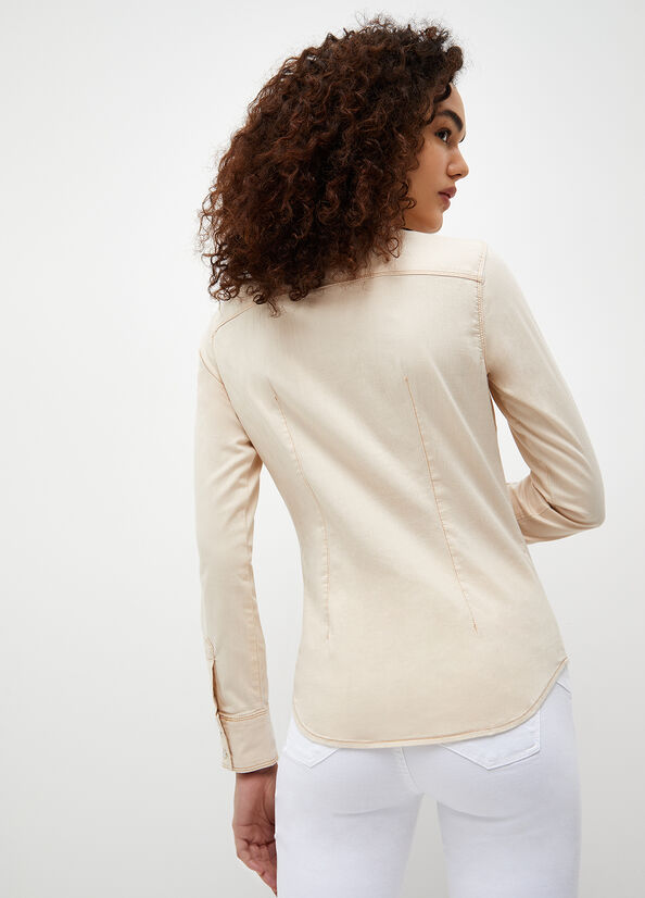 Camisas Liu Jo Denim Mujer Beige | WTJ-037251