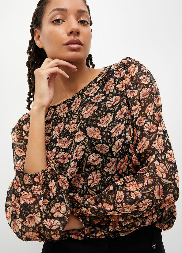 Camisas Liu Jo Eco-Friendly Floral Blouse Mujer Negras | AUJ-075641