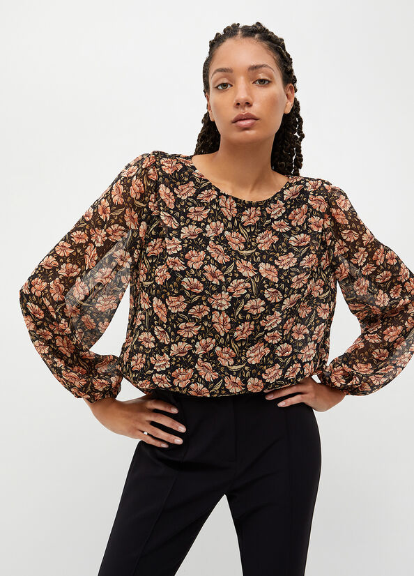 Camisas Liu Jo Eco-Friendly Floral Blouse Mujer Negras | AUJ-075641