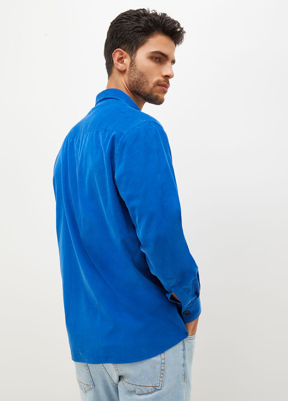 Camisas Liu Jo Oversized Velvet Hombre Azul Real Azules | XBA-460972