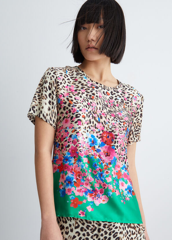 Camisas Liu Jo With Floral Animal-Print Mujer Verde | KZR-975401