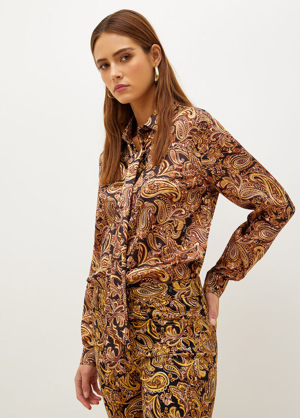 Camisas Liu Jo With Paisley Print Mujer Negras Amarillo | HPA-741325