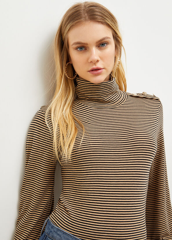 Camiseta Liu Jo A Rayas Turtleneck Mujer Marrones | GZP-819502