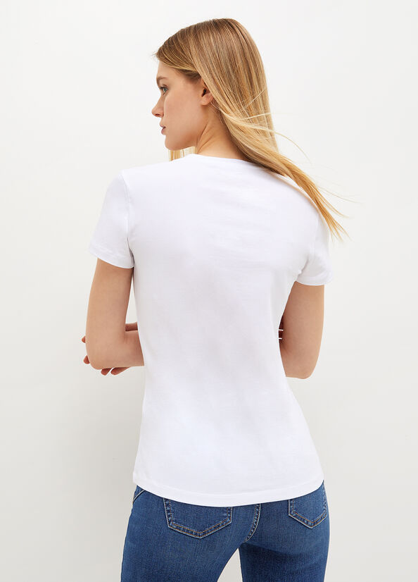 Camiseta Liu Jo Algodon Stretch Mujer Blancas | HFY-746158