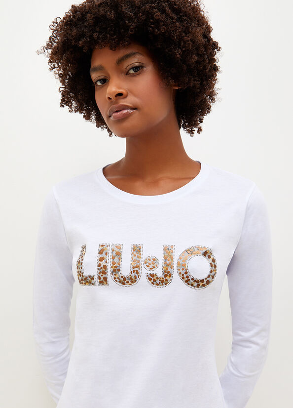 Camiseta Liu Jo Algodon With Logo Mujer Blancas | URO-736029