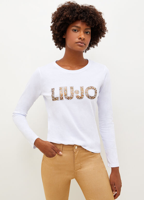 Camiseta Liu Jo Algodon With Logo Mujer Blancas | URO-736029