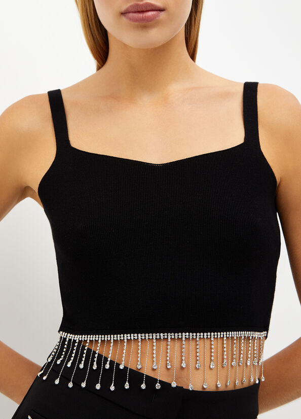 Camiseta Liu Jo Bralette With Jewel Fringes Mujer Negras | LFE-439076