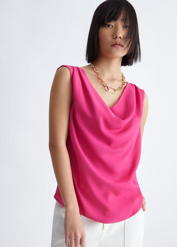 Camiseta Liu Jo Crepe De Chine Mujer Fucsia | VPE-726034