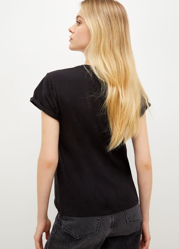 Camiseta Liu Jo Eco-Friendly Jersey With Logo Mujer Negras | SIJ-741835