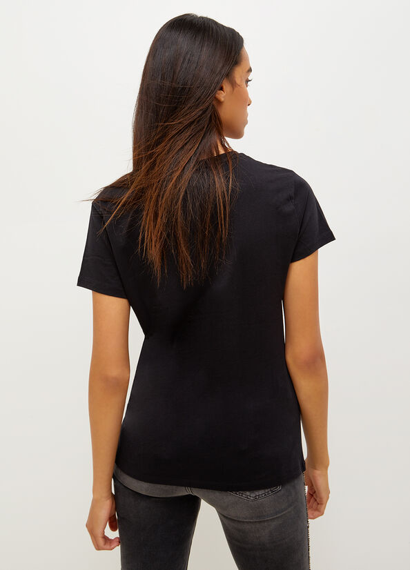 Camiseta Liu Jo Eco-Friendly Mujer Negras | SEQ-786235