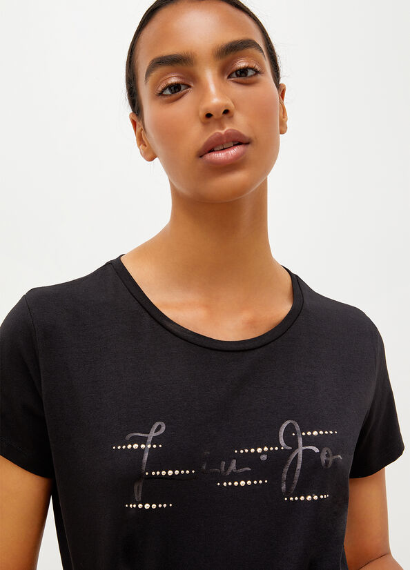 Camiseta Liu Jo Eco-Friendly With Logo Mujer Negras | KRX-864920