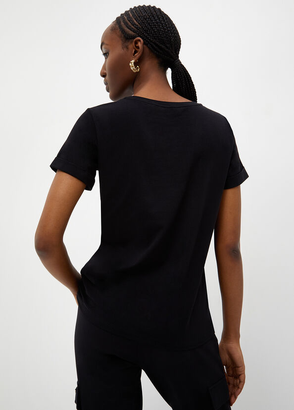 Camiseta Liu Jo Eco-Friendly With Logo Mujer Negras | QKI-764180