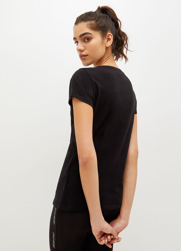 Camiseta Liu Jo Eco-Friendly With Logo Mujer Negras | QOX-259681