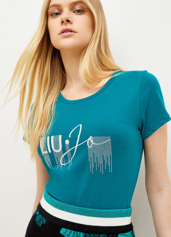 Camiseta Liu Jo Eco-Friendly With Logo Mujer Verde | WKI-329840