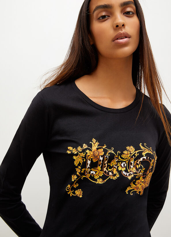 Camiseta Liu Jo Eco-Friendly With Print Mujer Negras | OFI-358419