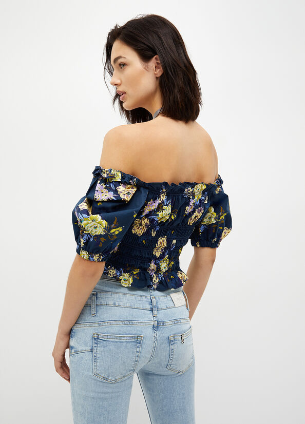 Camiseta Liu Jo Floral Denim Mujer Azules | THD-284690