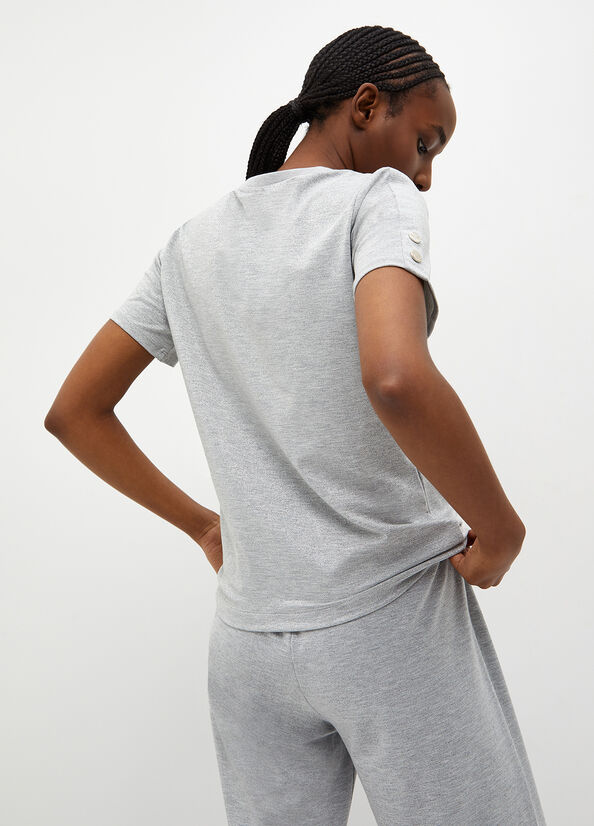 Camiseta Liu Jo Lurex® Jersey Mujer Gris | HGU-823170