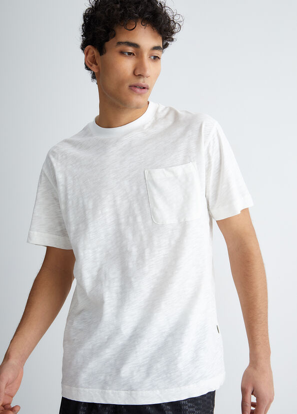 Camiseta Liu Jo Slub Algodon Hombre Blancas | HDJ-284371