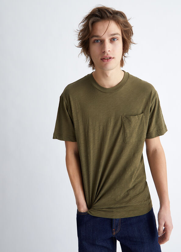 Camiseta Liu Jo Slub Algodon Hombre Verde | OZE-794025