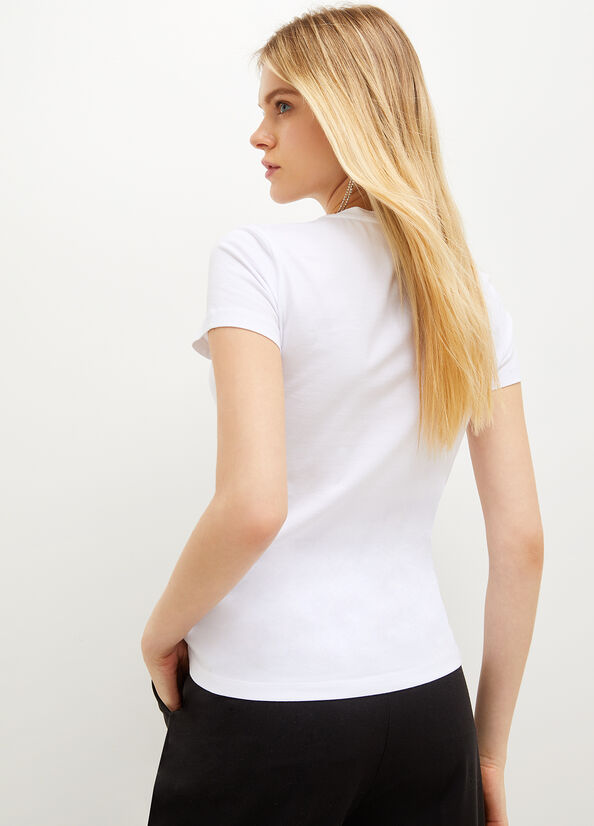 Camiseta Liu Jo Stretch Algodon With Logo Mujer Blancas | RAG-136724