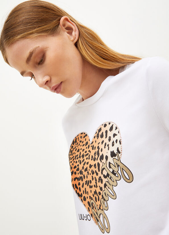 Camiseta Liu Jo With Animal-Print Heart Mujer Blancas | RLK-243980