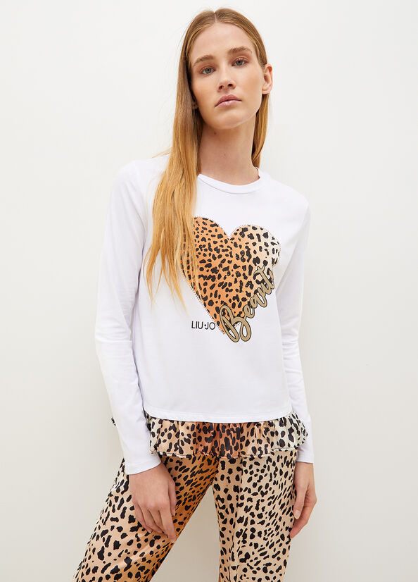 Camiseta Liu Jo With Animal-Print Heart Mujer Blancas | RLK-243980