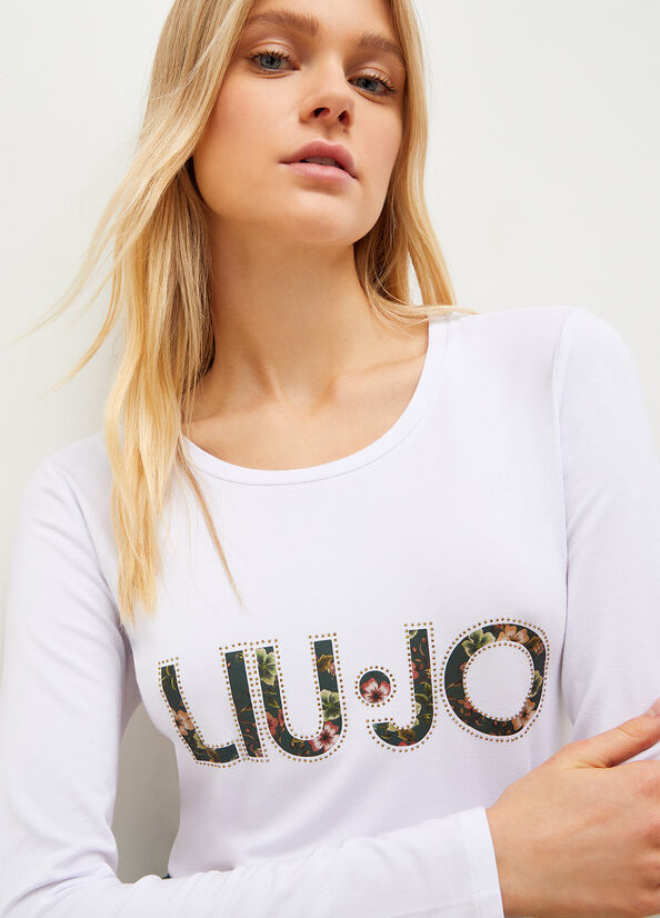 Camiseta Liu Jo With Floral Logo Mujer Blancas | ZWJ-472059