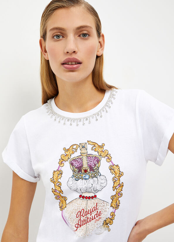 Camiseta Liu Jo With Jewel Fringes Mujer Blancas | GAF-628134