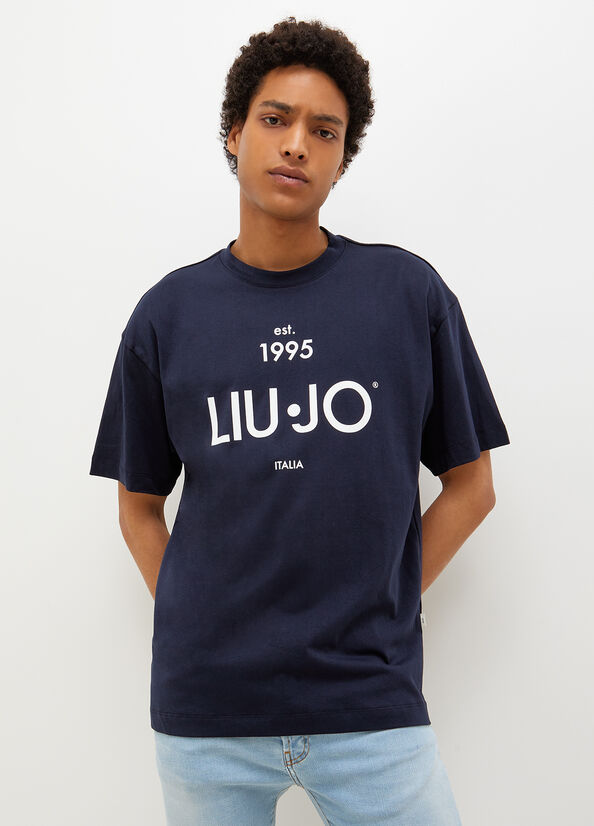 Camiseta Liu Jo With Logo Hombre Azules Oscuro | ZMY-839574