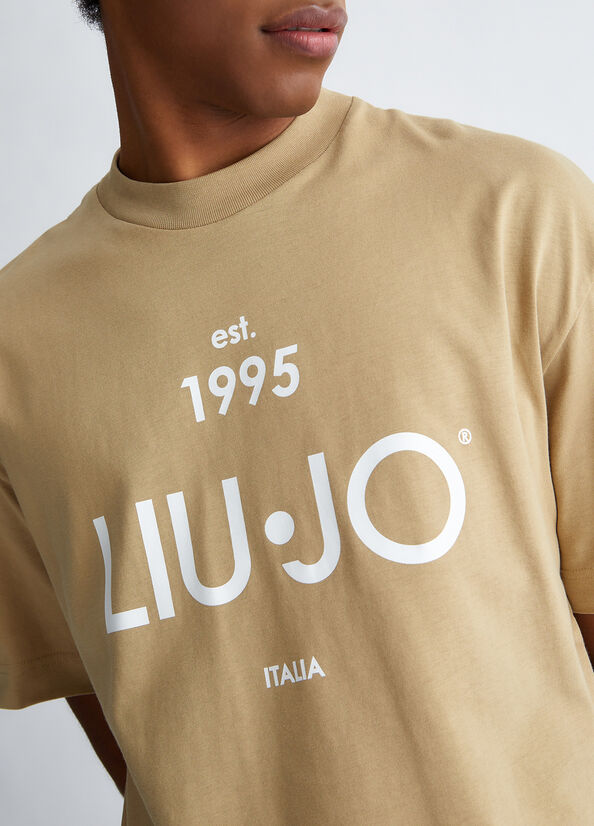 Camiseta Liu Jo With Logo Hombre Beige | HUO-689725