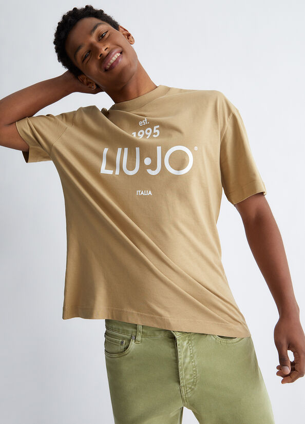 Camiseta Liu Jo With Logo Hombre Beige | HUO-689725