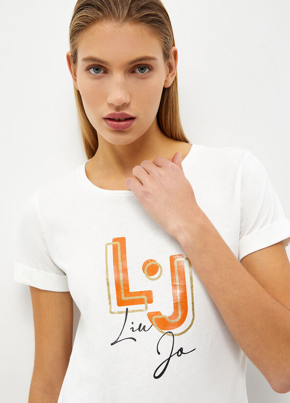 Camiseta Liu Jo With Logo Mujer Blancas | QIJ-758241