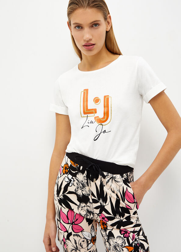 Camiseta Liu Jo With Logo Mujer Blancas | QIJ-758241