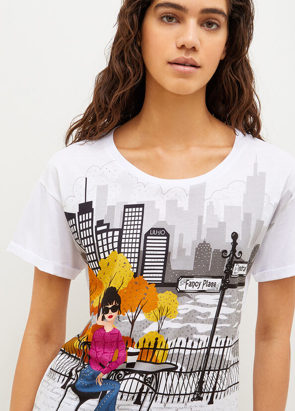 Camiseta Liu Jo With New York Print Mujer Blancas | LSN-736190