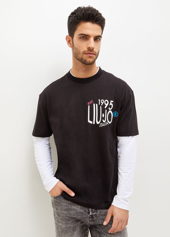 Camiseta Liu Jo With Print Hombre Negras | EQI-290437