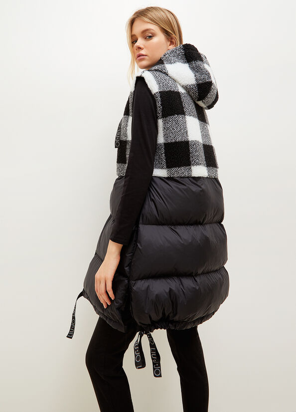 Chaquetas Liu Jo Acolchado Gilet With Check Print Mujer Blancas Negras | GXY-910367