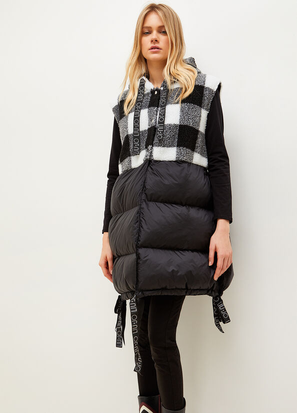 Chaquetas Liu Jo Acolchado Gilet With Check Print Mujer Blancas Negras | GXY-910367