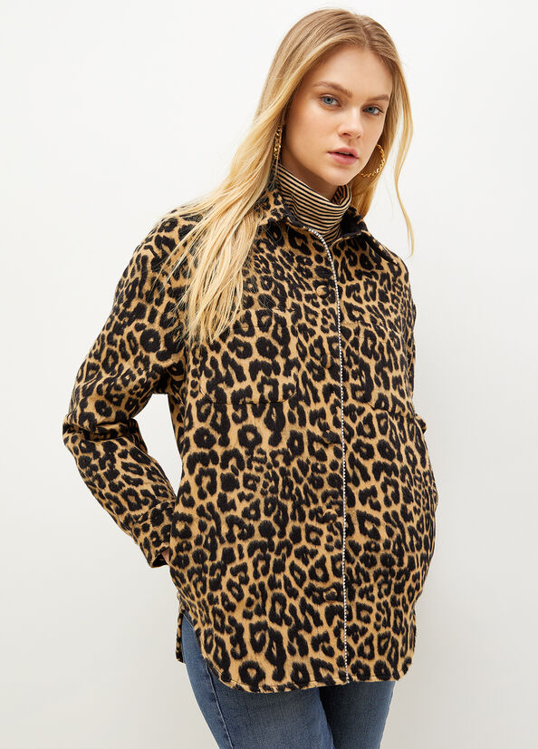 Chaquetas Liu Jo Animal Print Over With Rhinestones Mujer Marrones | BHS-412980