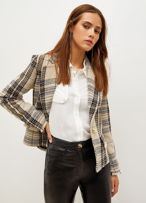 Chaquetas Liu Jo Blazer In Woven Check Bouclé Mujer Beige | KMF-130542