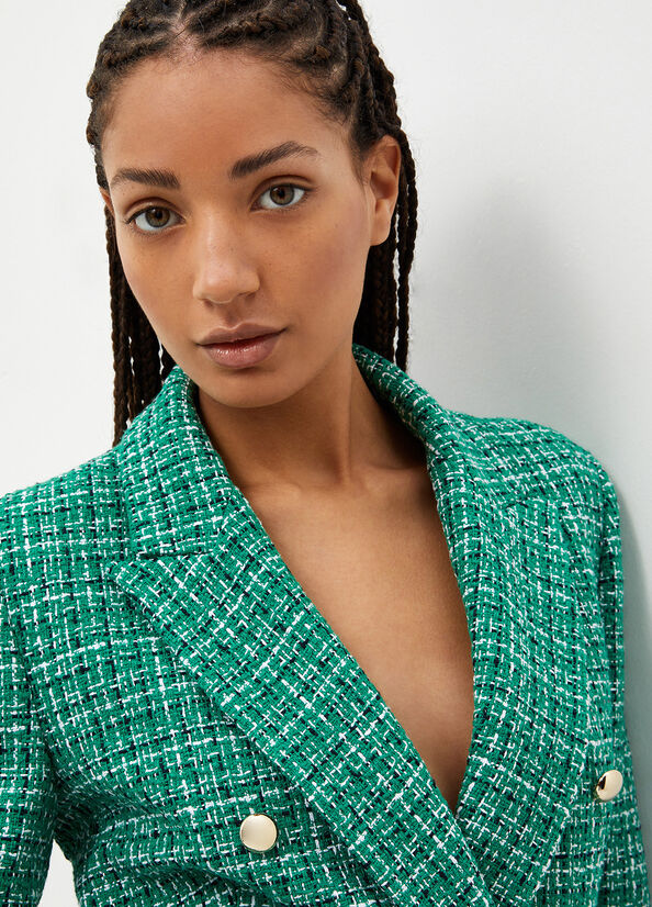 Chaquetas Liu Jo Checked Bouclé Blazer Mujer Verde | KRM-825349